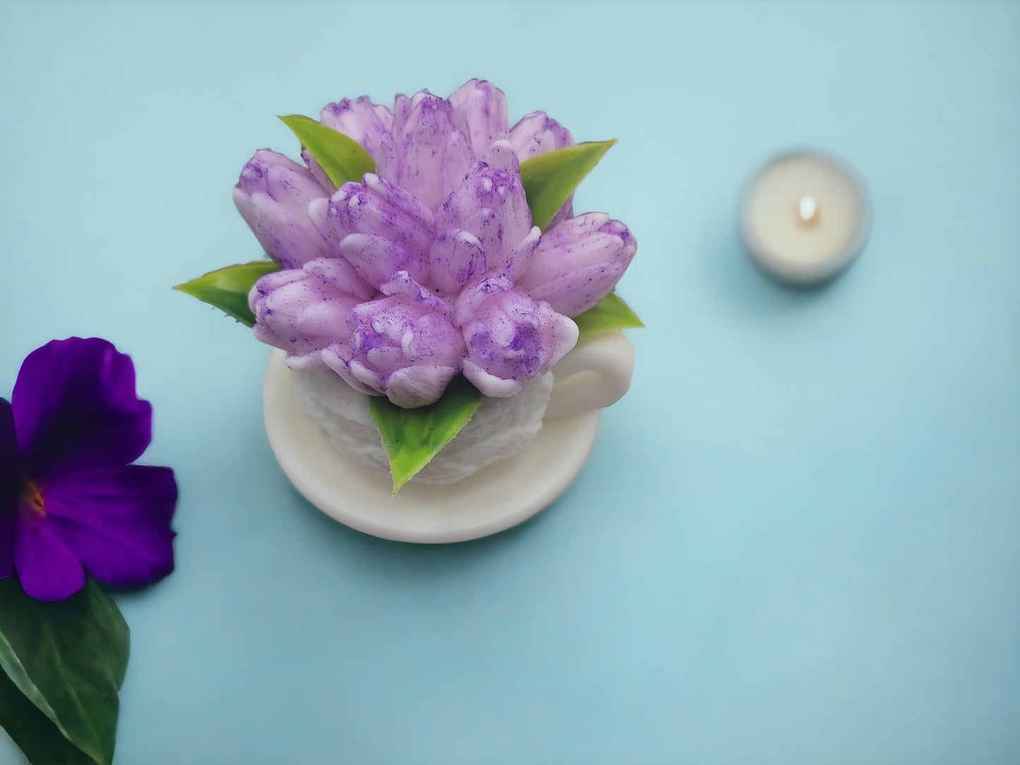 Soap Teacup with Tulip Flowers