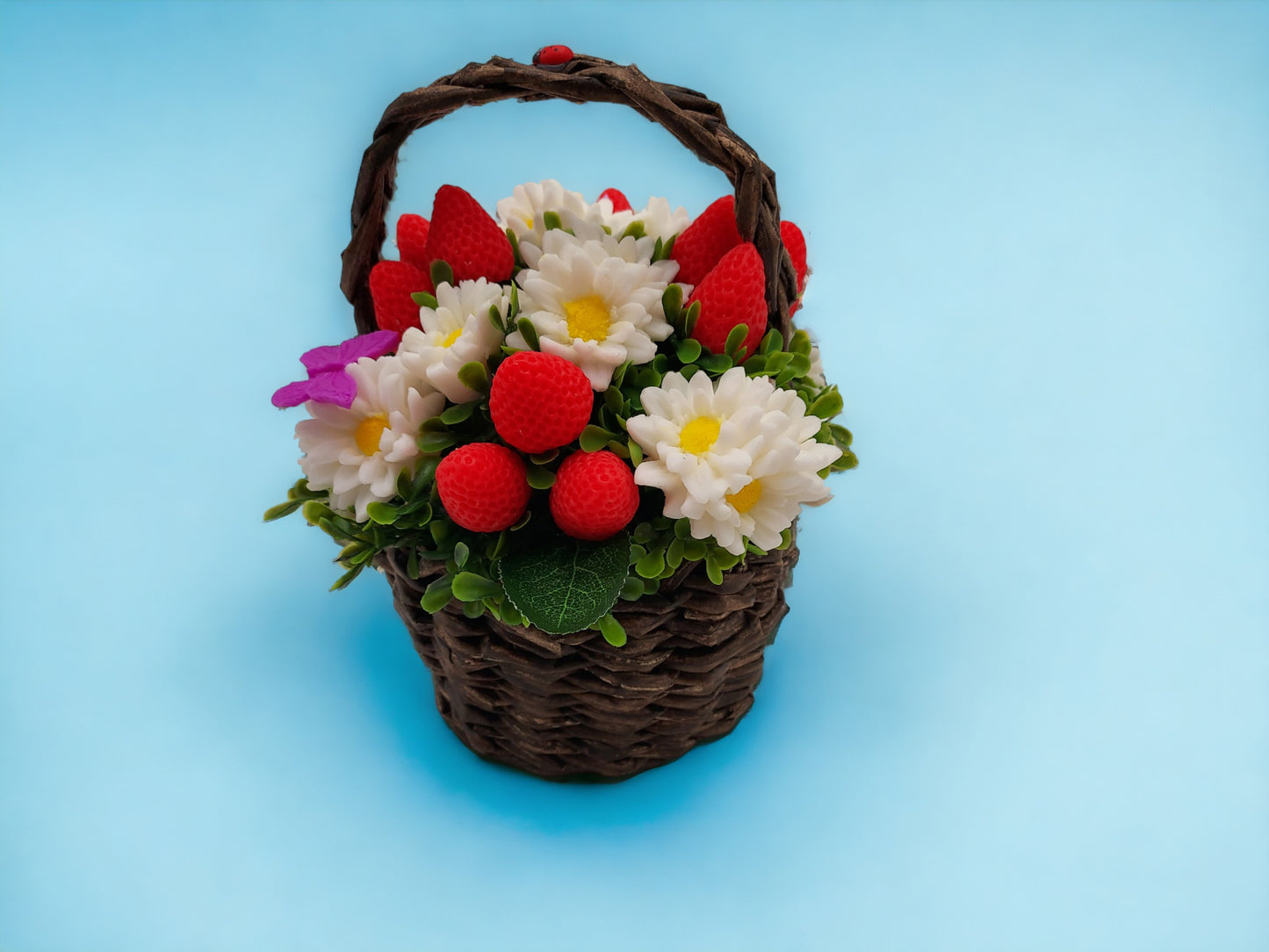 Berry Bliss Soap Bouquet with Chamomile in Handmade Basket