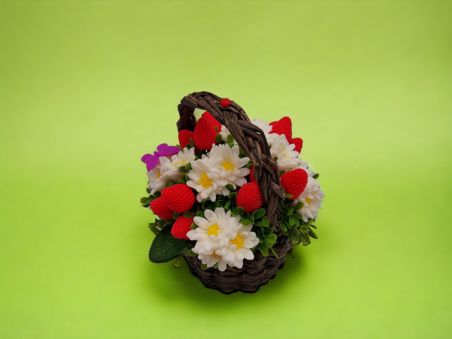 Berry Bliss Soap Bouquet with Chamomile in Handmade Basket