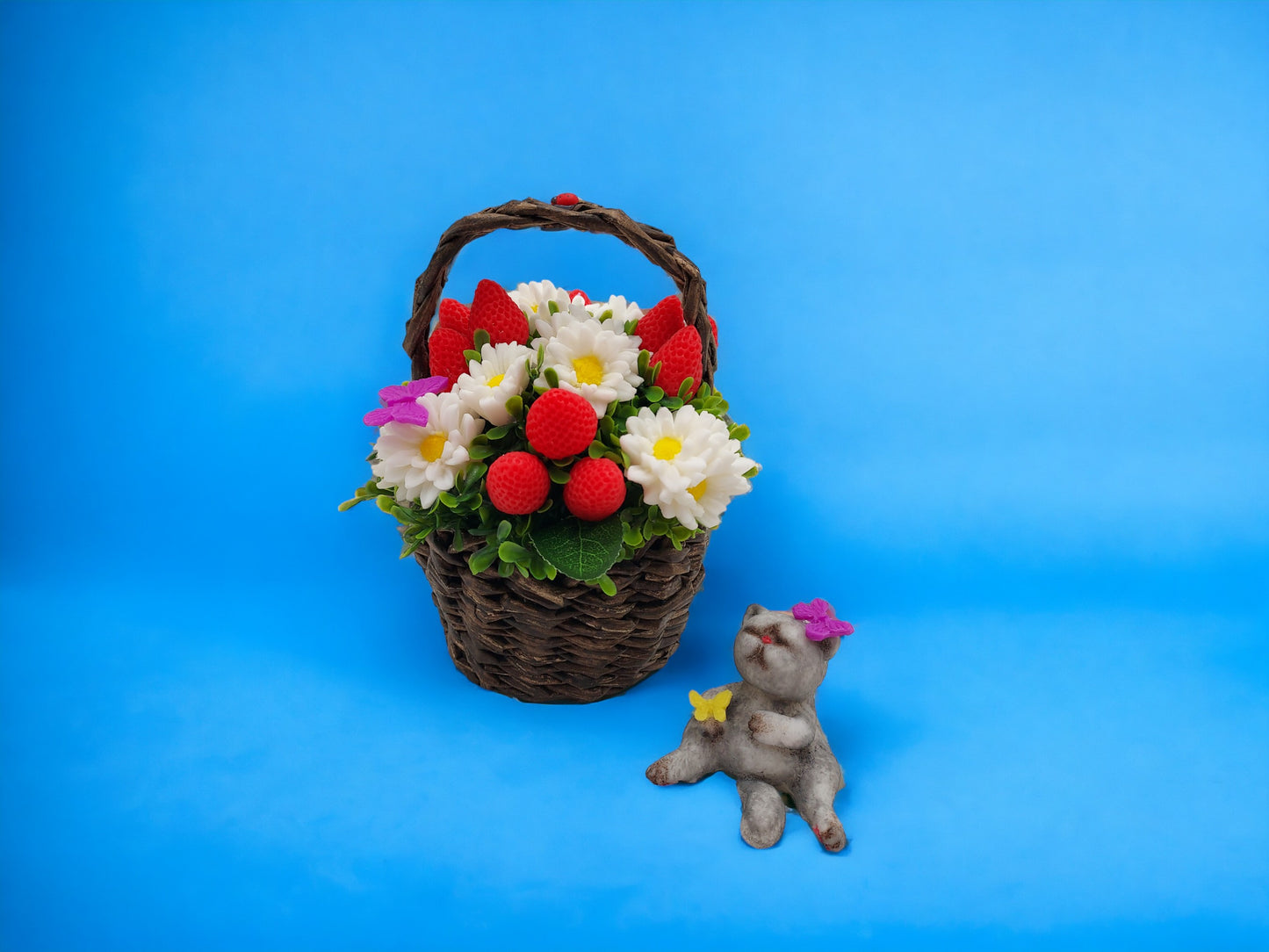 Berry Bliss Soap Bouquet with Chamomile in Handmade Basket