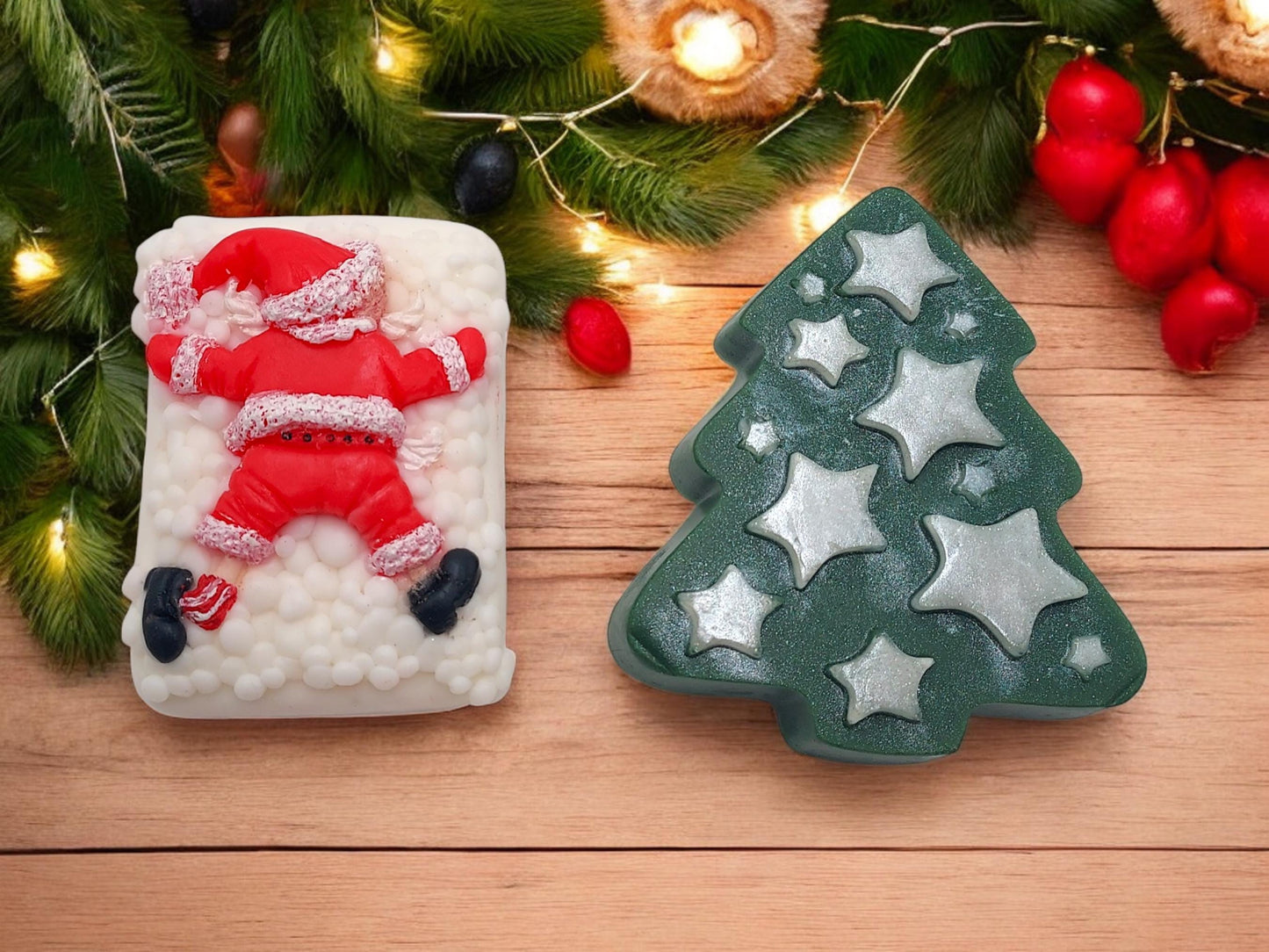 Funny Christmas Soaps– Santa Flat Out in Snow & Christmas Tree