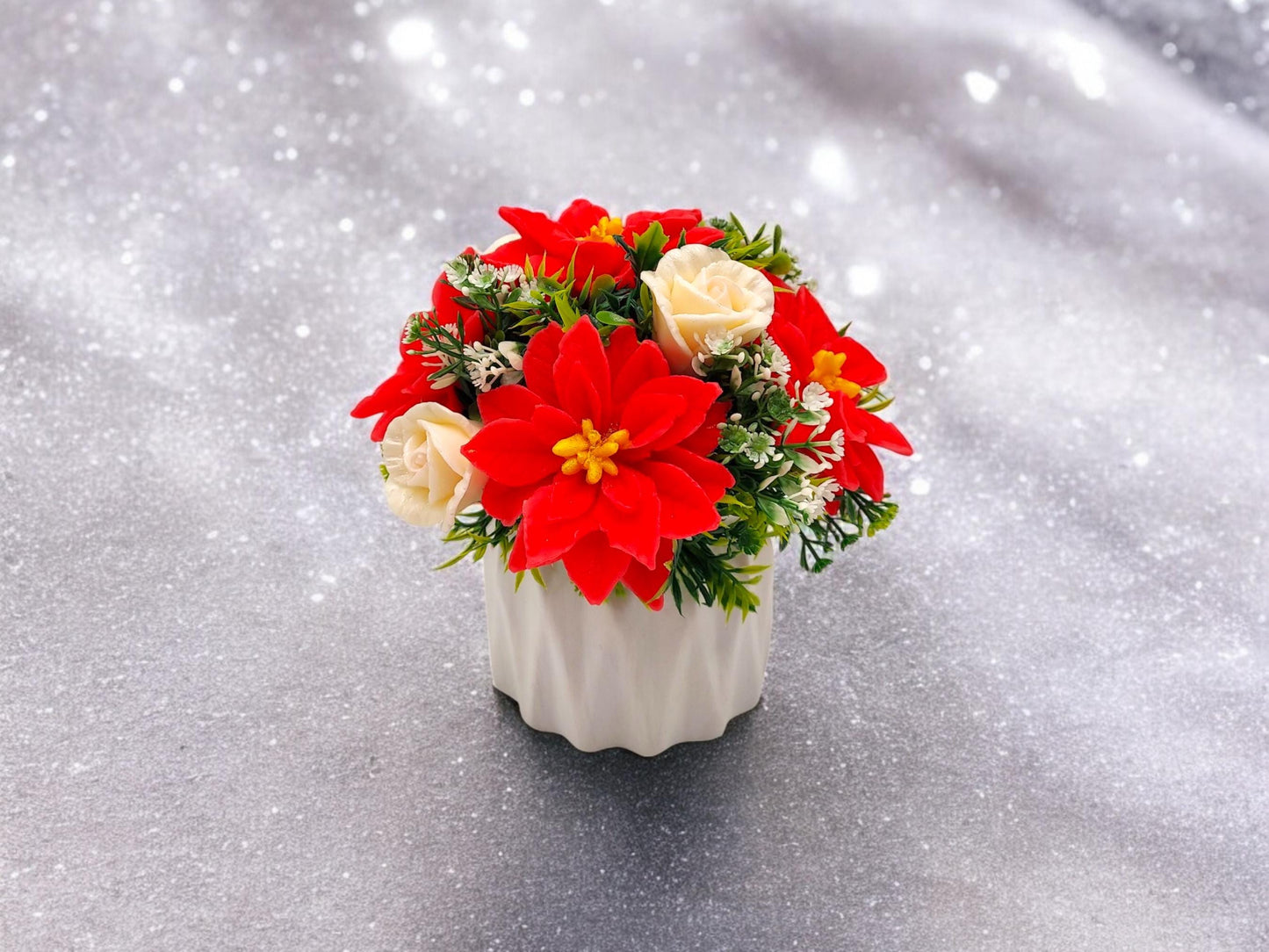 Christmas Poinsettia & White Roses, Unique Holiday Gift and Festive Décor