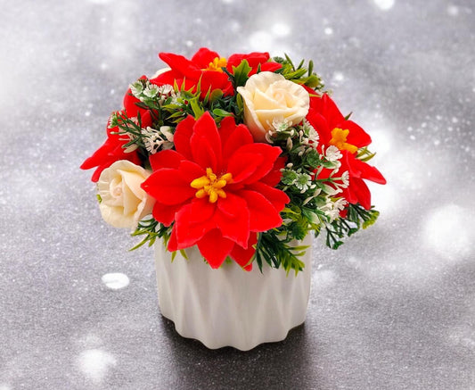 Christmas Poinsettia & White Roses, Unique Holiday Gift and Festive Décor