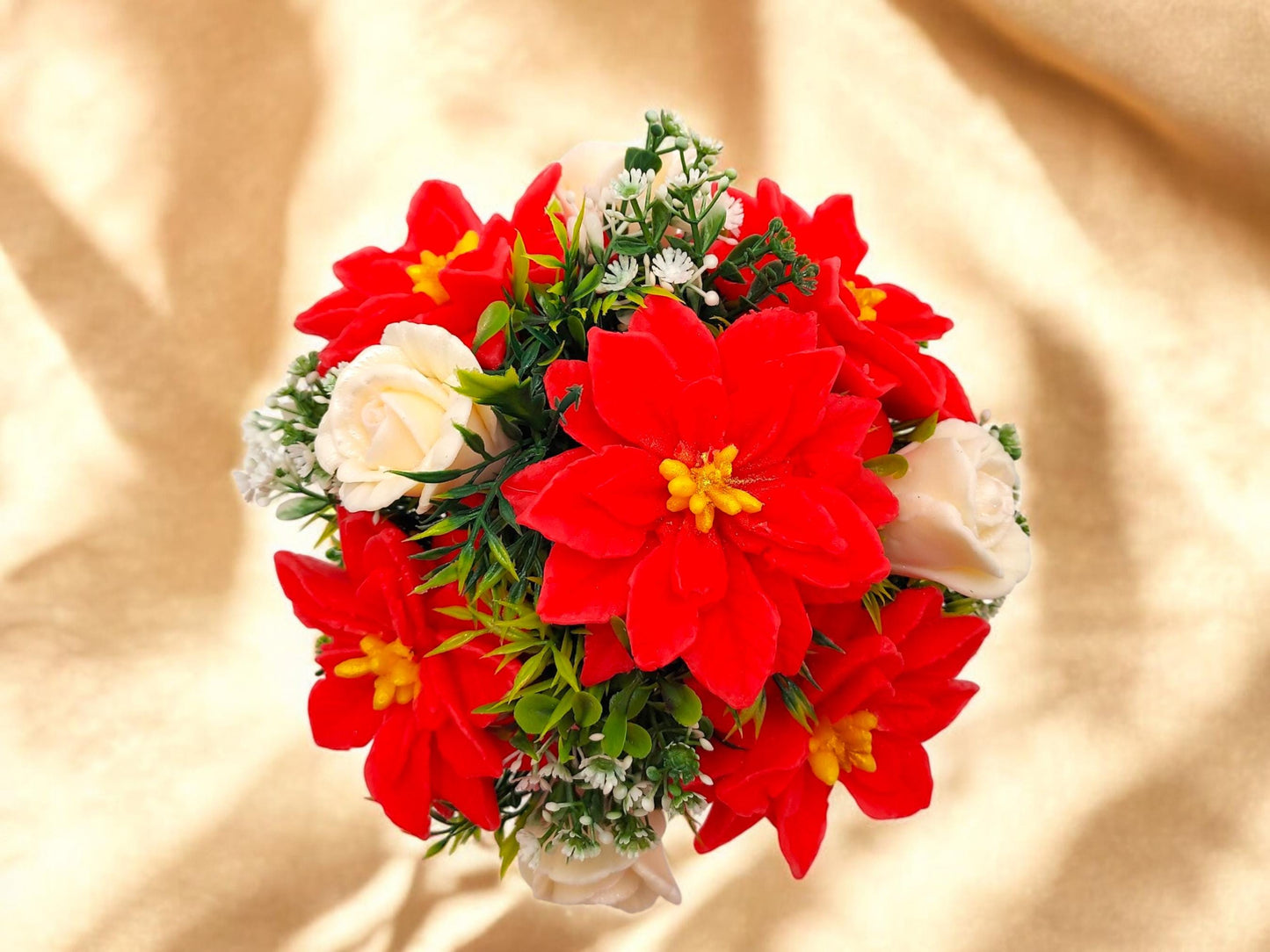 Christmas Poinsettia & White Roses, Unique Holiday Gift and Festive Décor