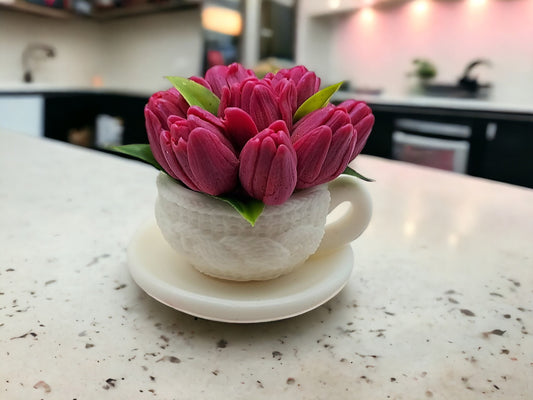 Soap Teacup with Tulip Flowers