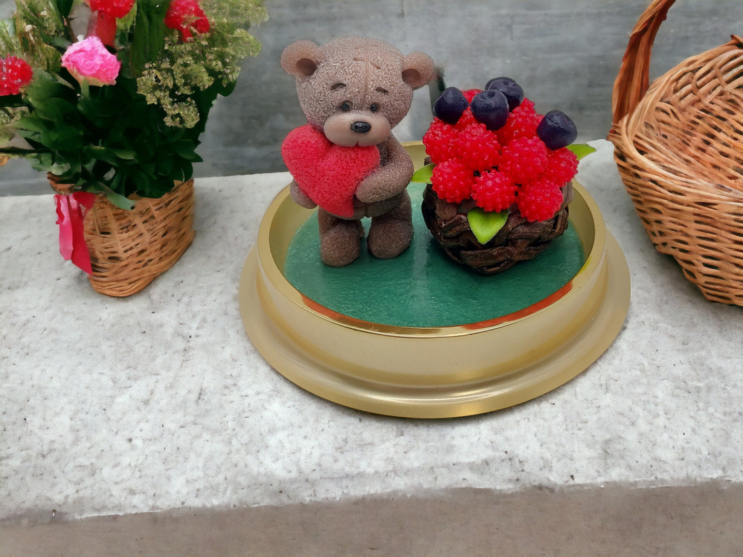 Soap Bear with Heart and Berry Bucket