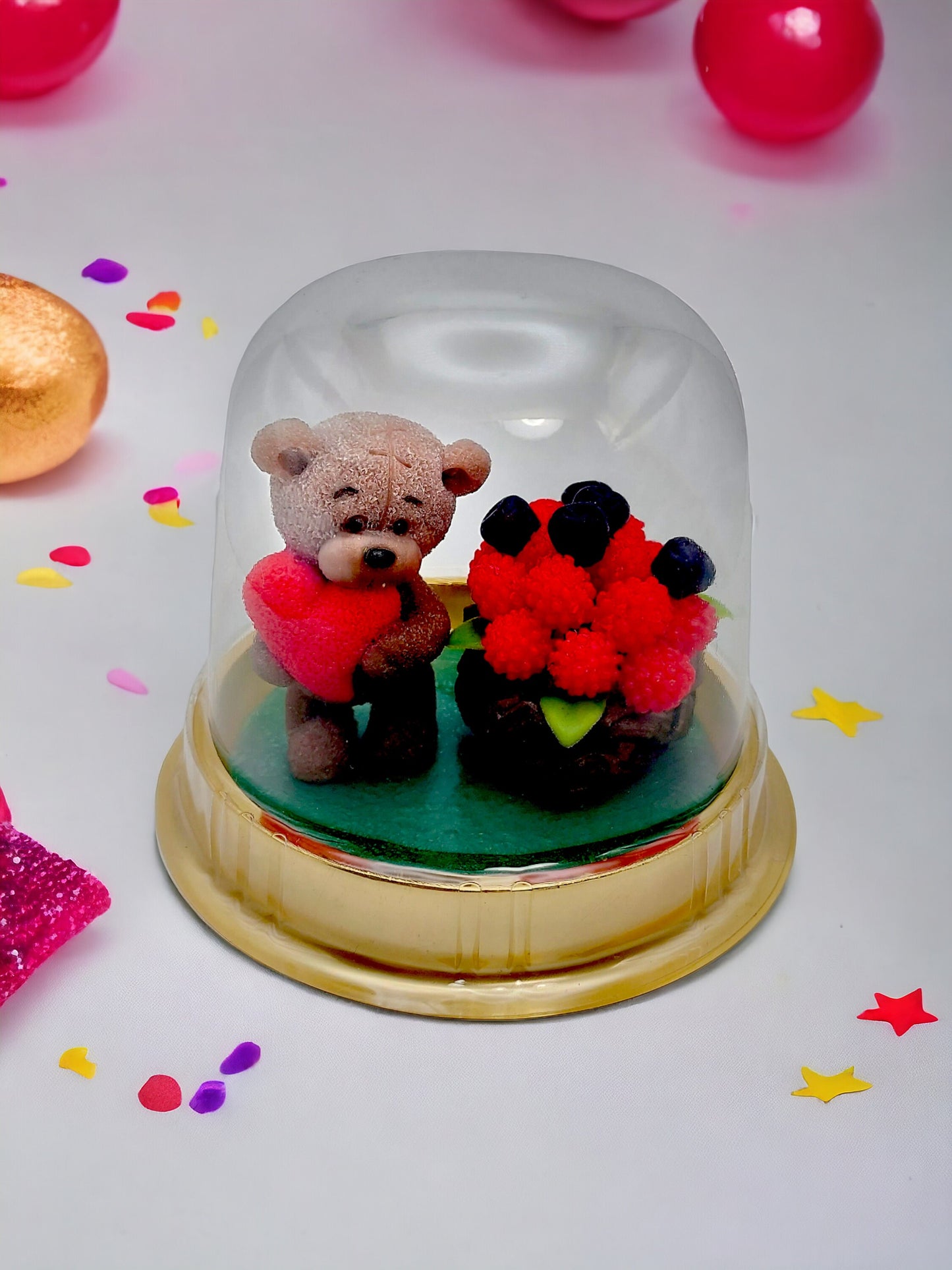 Soap Bear with Heart and Berry Bucket