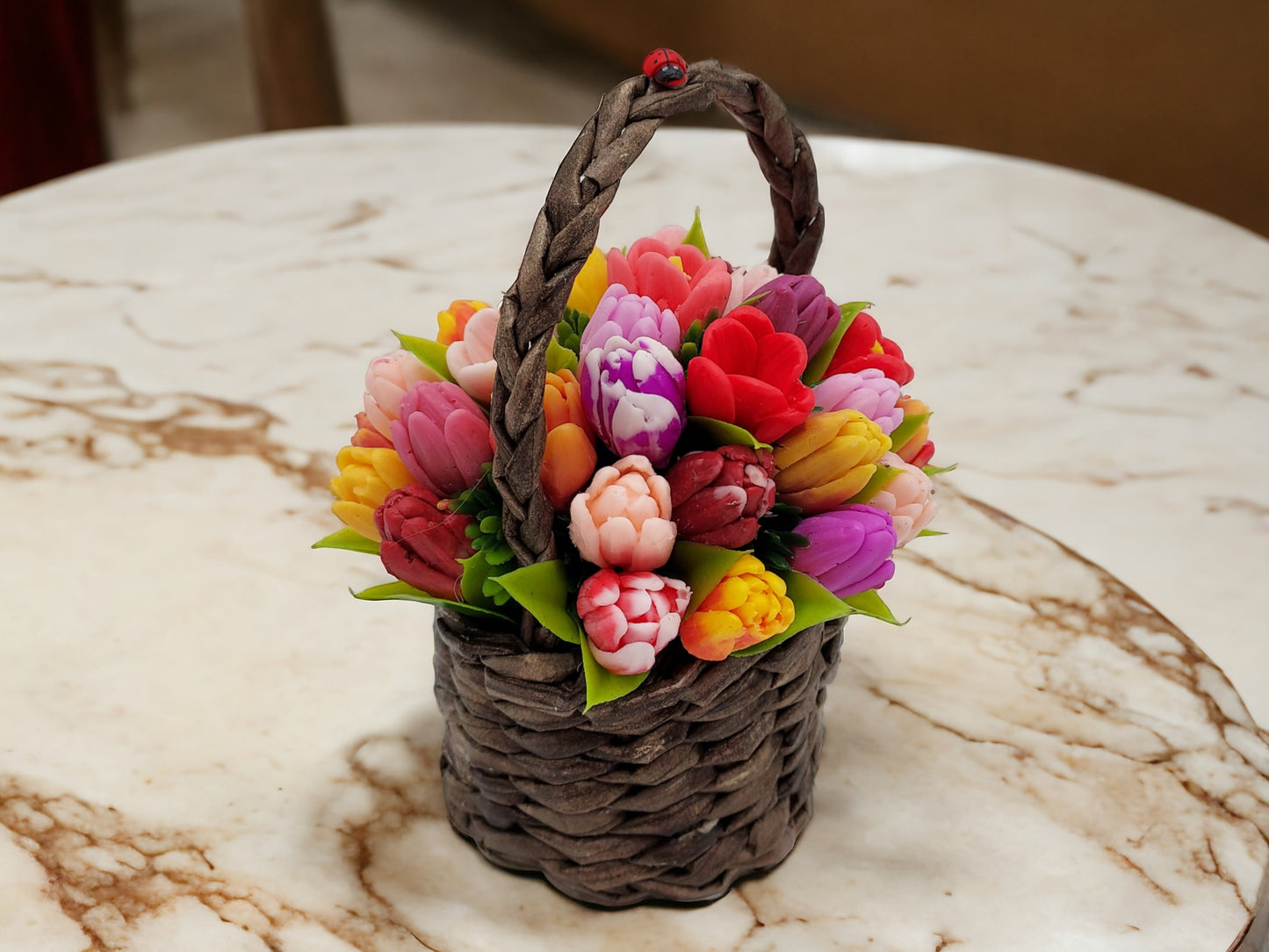 Tulip Soap Flowers in Wicker Basket - Perfect Mother's Day and Spring Spirit Gift