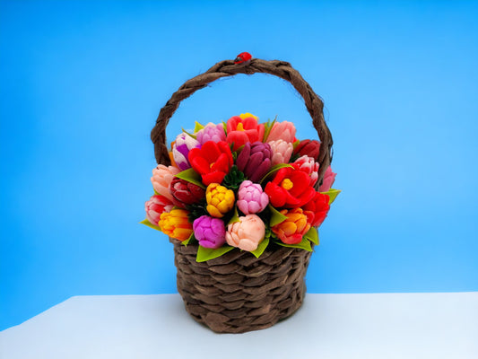 Tulip Soap Flowers in Wicker Basket - Perfect Mother's Day and Spring Spirit Gift